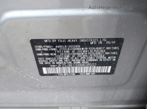 JF2SJAEC6HH408502 2017 SUBARU FORESTER Серебряный Вид подкапотного пространства