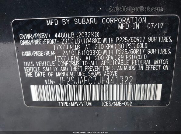 JF2SJAEC7JH441322 2018 SUBARU FORESTER Black Вид підкапотного простору