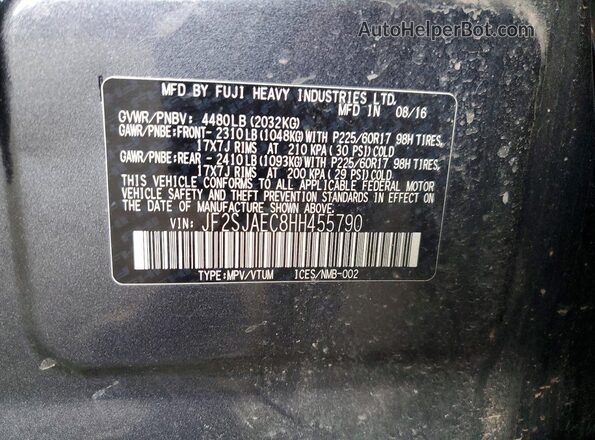 JF2SJAEC8HH455790 2017 SUBARU FORESTER Gray 