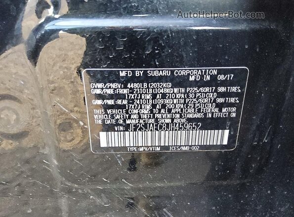 JF2SJAEC8JH459652 2018 SUBARU FORESTER Black VIN կոդի պիտակի տեսք