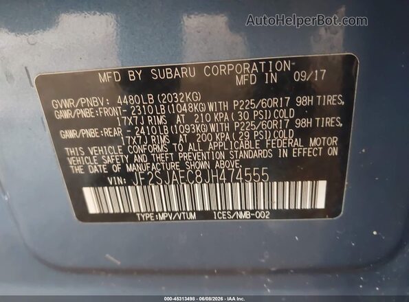 JF2SJAEC8JH474555 2018 SUBARU FORESTER Синий Вид подкапотного пространства