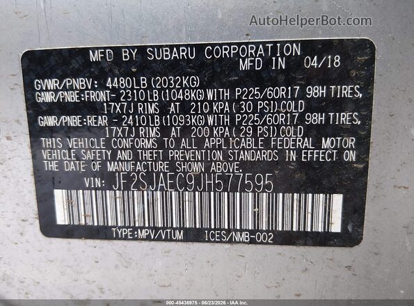 JF2SJAEC9JH577595 2018 SUBARU FORESTER Серебряный Вид подкапотного пространства