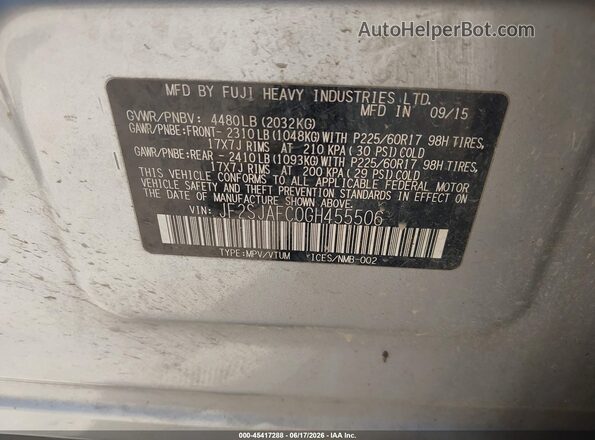 JF2SJAFC0GH455506 2016 SUBARU FORESTER Silver 