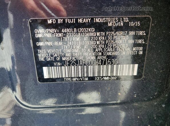 JF2SJAFC0GH471530 2016 SUBARU FORESTER Серый Вид наклейки с VIN-кодом