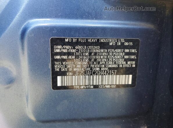 JF2SJAFC2GH442157 2016 SUBARU FORESTER Blue VIN կոդի պիտակի տեսք