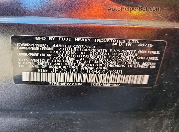 JF2SJAFC3GH442698 2016 SUBARU FORESTER Blue Вид підкапотного простору