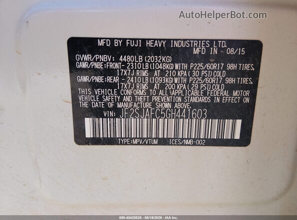 JF2SJAFC5GH441603 2016 SUBARU FORESTER Белый Вид подкапотного пространства