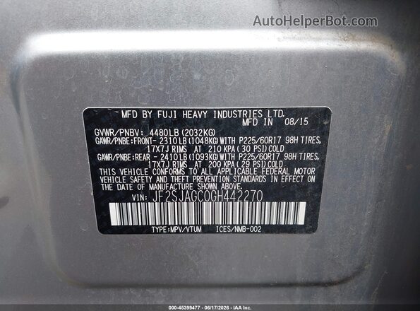 JF2SJAGC0GH442270 2016 SUBARU FORESTER Silver Widok komory silnika