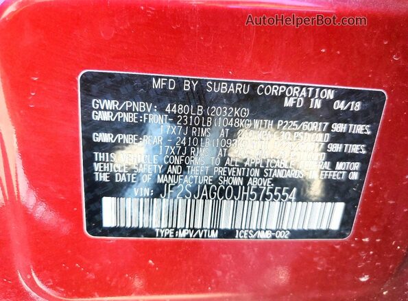 JF2SJAGC0JH575554 2018 SUBARU FORESTER Red Շարժիչի բաժամունքի տեսք