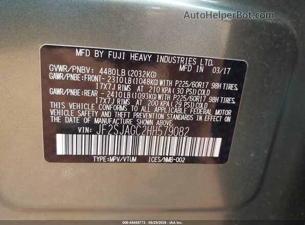 JF2SJAGC2HH579082 2017 SUBARU FORESTER Green Widok komory silnika