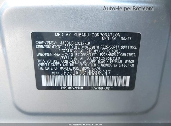 JF2SJAGC4HH808247 2017 SUBARU FORESTER Серебряный Вид подкапотного пространства