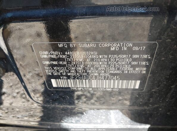 JF2SJAGC4JH477045 2018 SUBARU FORESTER Черный Вид подкапотного пространства