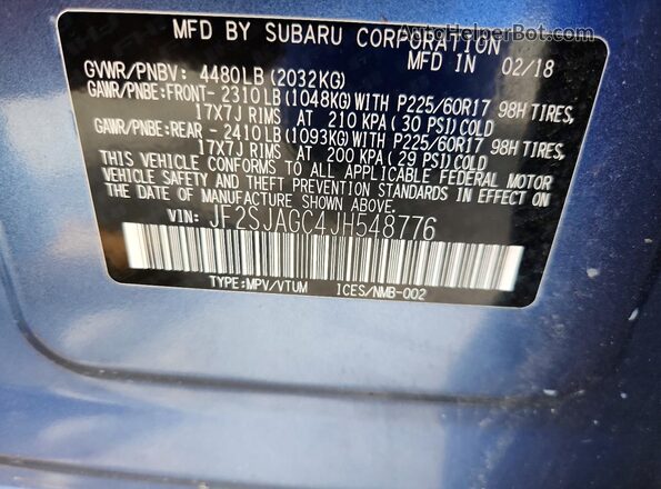 JF2SJAGC4JH548776 2018 SUBARU FORESTER Blue Սալոնի 360 աստիճան տեսք