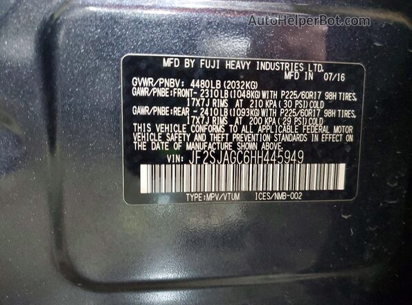 JF2SJAGC6HH445949 2017 SUBARU FORESTER Black Панорамний вид салону 360°