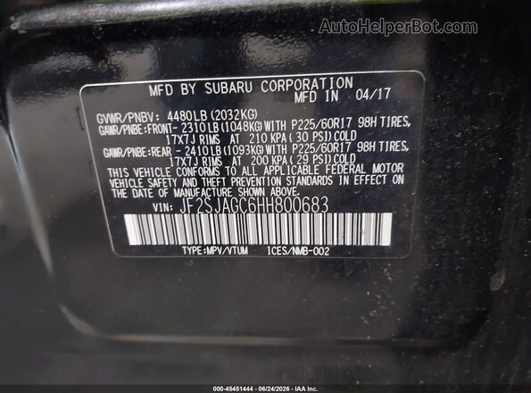 JF2SJAGC6HH800683 2017 SUBARU FORESTER Black Engine compartment view
