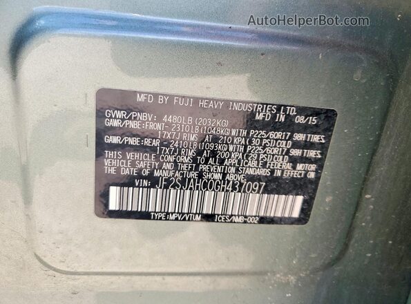 JF2SJAHC0GH437097 2016 SUBARU FORESTER Green Widok komory silnika