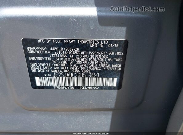 JF2SJAHC2GH519493 2016 SUBARU FORESTER Silver Widok komory silnika