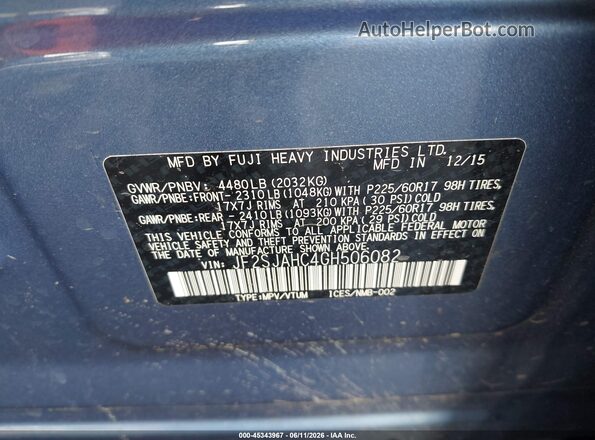 JF2SJAHC4GH506082 2016 SUBARU FORESTER Blue 