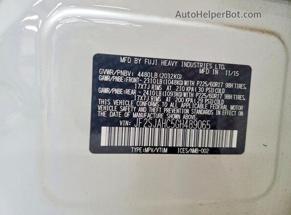 JF2SJAHC5GH489065 2016 SUBARU FORESTER White VIN sticker view
