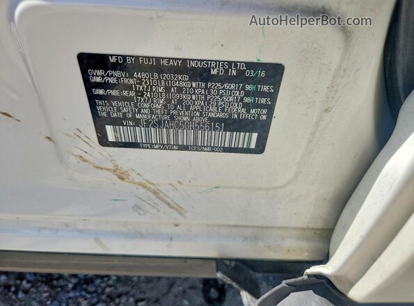 JF2SJAHC5GH556151 2016 SUBARU FORESTER White ძრავის განყოფილების ხედი