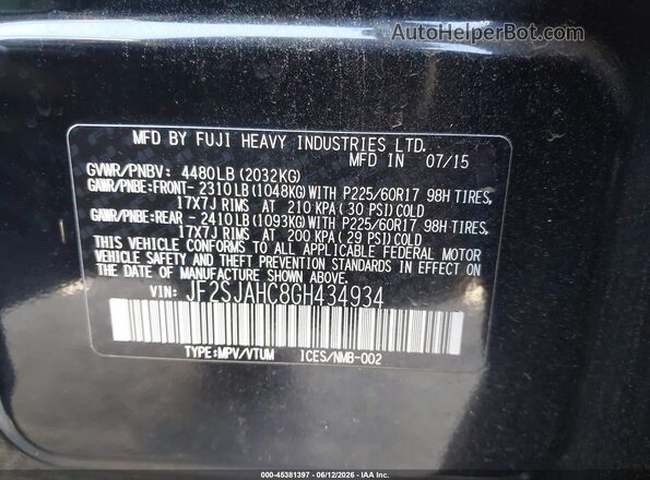 JF2SJAHC8GH434934 2016 SUBARU FORESTER Black 