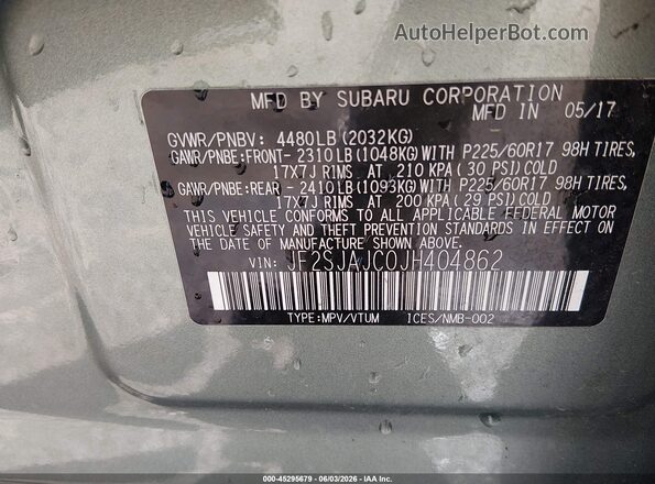 JF2SJAJC0JH404862 2018 SUBARU FORESTER Green Vista del compartimento del motor