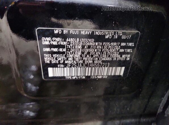 JF2SJAJC1HH557213 2017 SUBARU FORESTER Black VIN კოდის სტიკერის ხედი