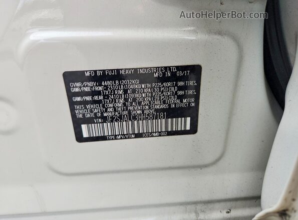 JF2SJALC3HH587181 2017 SUBARU FORESTER White 
