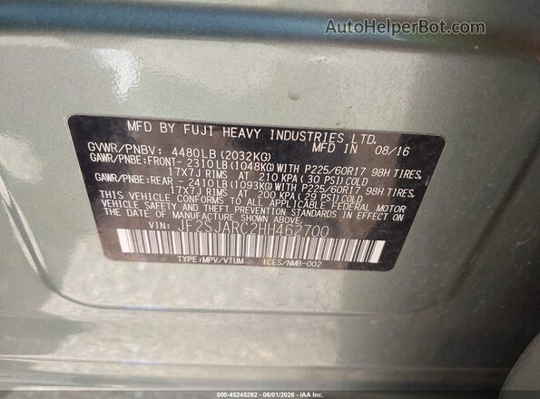 JF2SJARC2HH462700 2017 SUBARU FORESTER Green 