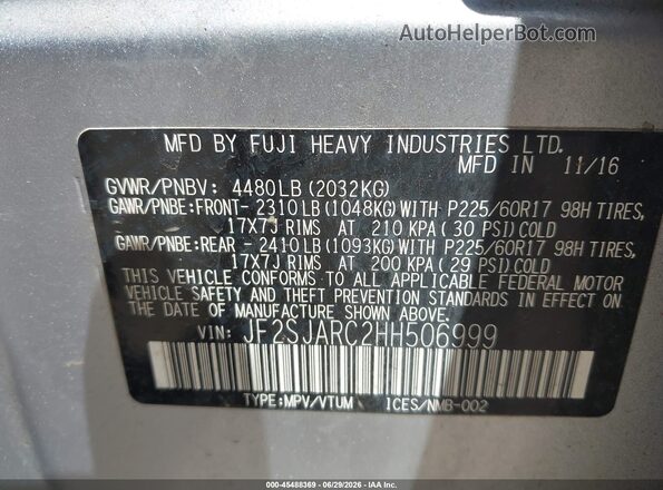 JF2SJARC2HH506999 2017 SUBARU FORESTER Silver Вид підкапотного простору