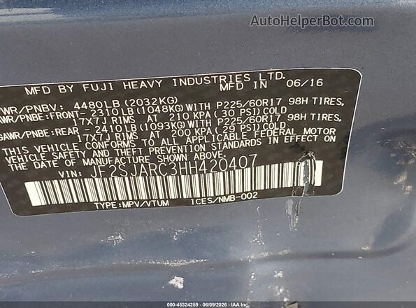 JF2SJARC3HH420407 2017 SUBARU FORESTER Синий Вид подкапотного пространства