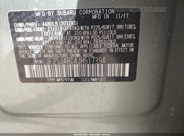 JF2SJARC4JH517394 2018 SUBARU FORESTER Green Շարժիչի բաժամունքի տեսք