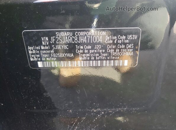 JF2SJARC8JH471004 2018 SUBARU FORESTER Черный Вид подкапотного пространства
