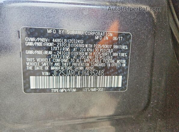 JF2SJARCXJH435248 2018 SUBARU FORESTER Charcoal Widok naklejki z numerem VIN