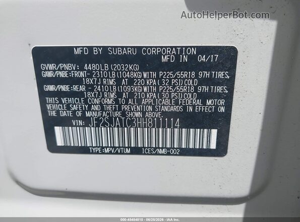 JF2SJATC3HH811114 2017 SUBARU FORESTER White Widok komory silnika