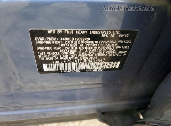 JF2SJATC9HH407847 2017 SUBARU FORESTER Blue VIN კოდის სტიკერის ხედი