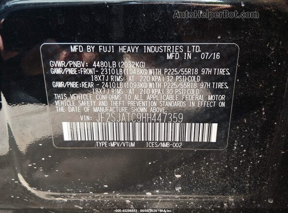 JF2SJATC9HH447359 2017 SUBARU FORESTER Black Vista del compartimento del motor