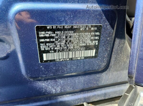 JF2SJAVC7GH404960 2016 SUBARU FORESTER Blue Շարժիչի բաժամունքի տեսք