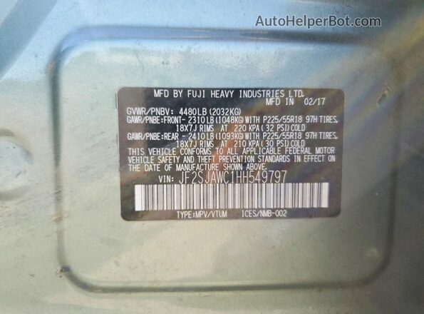 JF2SJAWC1HH549797 2017 SUBARU FORESTER Green Вид підкапотного простору