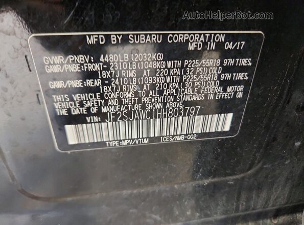 JF2SJAWC1HH803797 2017 SUBARU FORESTER Black 