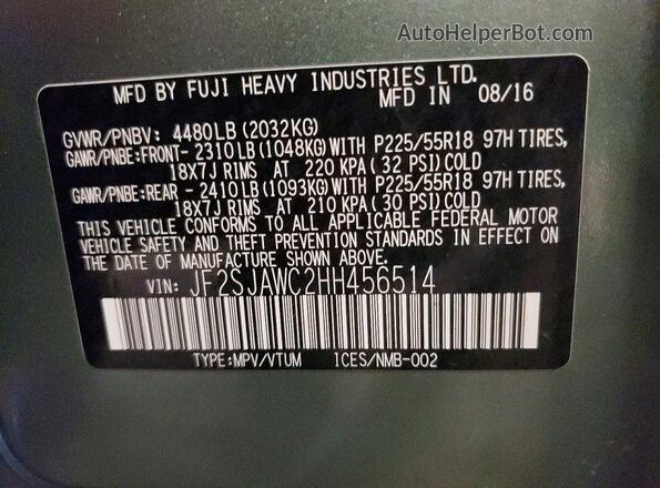 JF2SJAWC2HH456514 2017 SUBARU FORESTER Green 