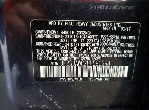 JF2SJAWC2HH590598 2017 SUBARU FORESTER Gray 