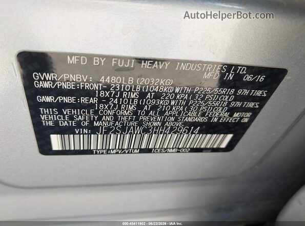 JF2SJAWC3HH429614 2017 SUBARU FORESTER Серебряный Вид подкапотного пространства