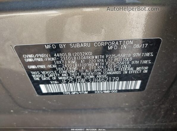 JF2SJAWC3JH462179 2018 SUBARU FORESTER Brown Widok komory silnika