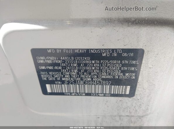 JF2SJAWC6HH457892 2017 SUBARU FORESTER White ძრავის განყოფილების ხედი