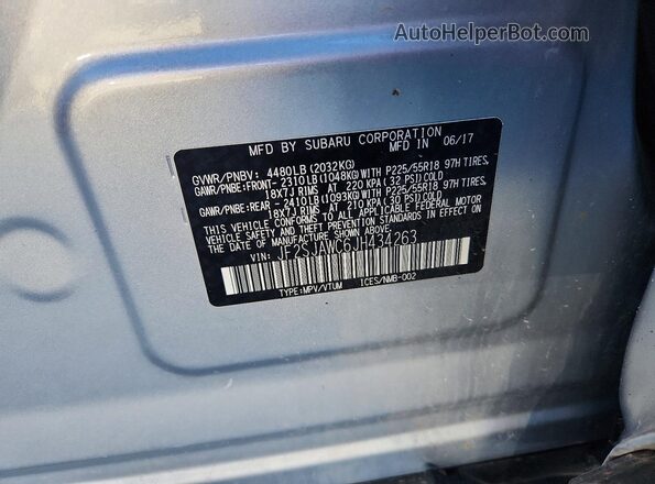 JF2SJAWC6JH434263 2018 SUBARU FORESTER Silver VIN კოდის სტიკერის ხედი