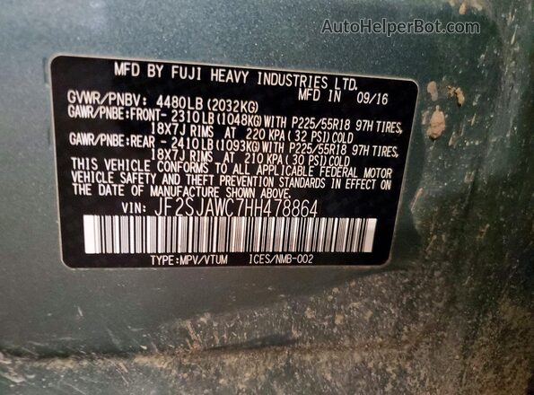 JF2SJAWC7HH478864 2017 SUBARU FORESTER Green VIN sticker view