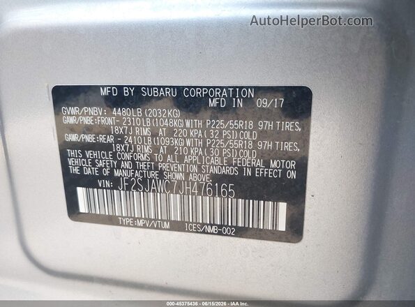 JF2SJAWC7JH476165 2018 SUBARU FORESTER Silver Շարժիչի բաժամունքի տեսք