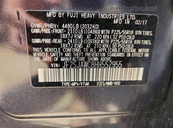 JF2SJAWC8HH552955 2017 SUBARU FORESTER Charcoal 