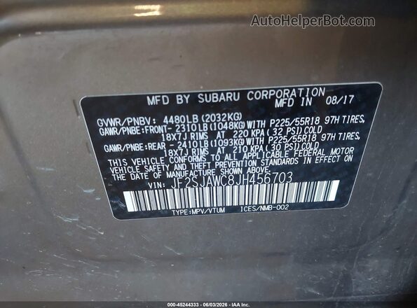 JF2SJAWC8JH456703 2018 SUBARU FORESTER Gray Вид підкапотного простору